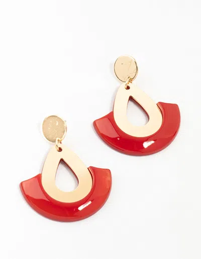 Lovisa Gold & Red Acrylic Disc & Lantern Drop Earrings