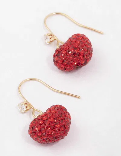 Lovisa Gold & Red Glamorous Puffy Heart Drop Earrings