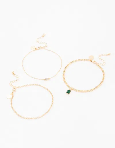 Lovisa Gold Baguette Drop Anklets 3-pack In Green