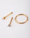 Lovisa Gold Ball And Diamante 3-pack Nose Ring & Studs In Gold