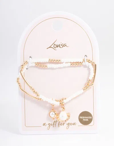 Lovisa Gold Beachy Beaded Bracelet Pack In White