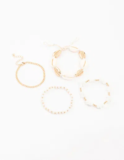 Lovisa Gold Beaded & Shell Bracelets 4-pack
