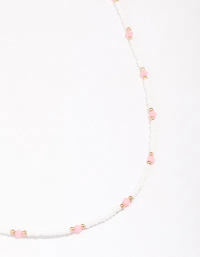 Lovisa Gold Beaded Facet Chain Necklace In Pink