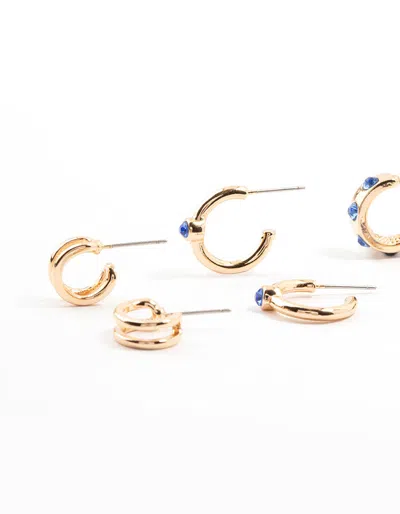 Lovisa Gold Bezel Diamante Hoop Earrings 6-pack