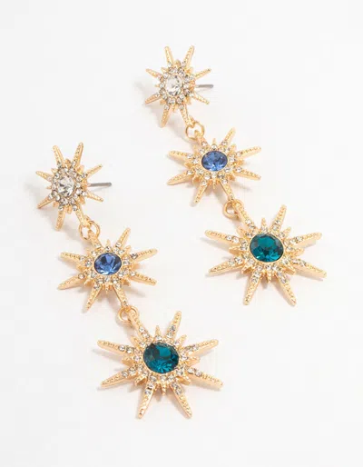 Lovisa Gold Blue & Silver Cluster Stone Set Star Drop Earrings In Multi