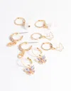 Lovisa Gold Butterfly And Pearl Earrings 4-pack In Gold