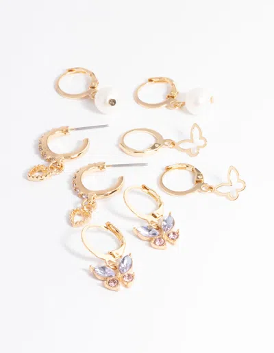 Lovisa Gold Butterfly And Pearl Earrings 4-pack