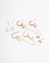 Lovisa Gold Butterfly Pearl Stacker Earrings 5-pack In Gold