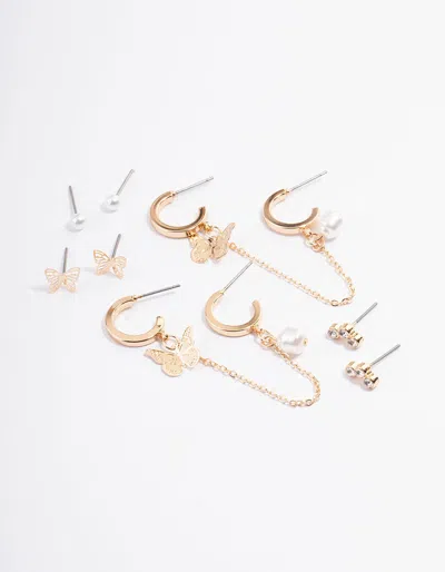 Lovisa Gold Butterfly Pearl Stacker Earrings 5-pack