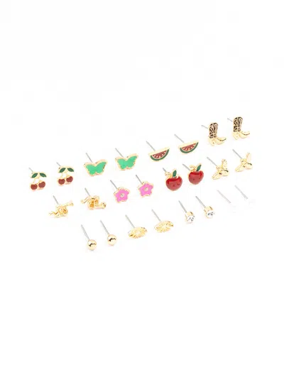 Lovisa Gold Cherry & Boot Stud Earrings Pack 12-pack In Red