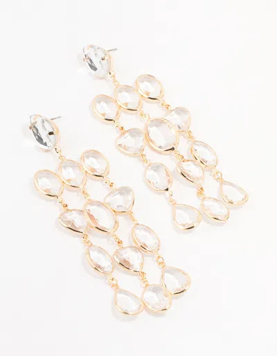 Lovisa Gold Clear Crystal 3 Row Drop Earrings