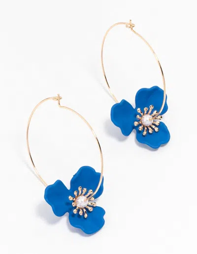 Lovisa Gold Coated Wire Flower Hoop Earrings In Blue