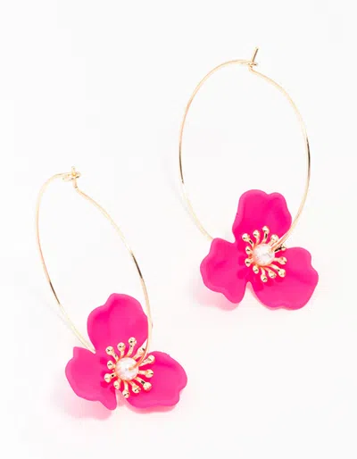 Lovisa Gold Coated Wire Flower Hoop Earrings In Pink
