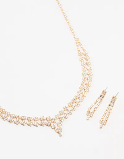 Lovisa Gold Cubic Zirconia 2 Row Necklace And Earrings Set