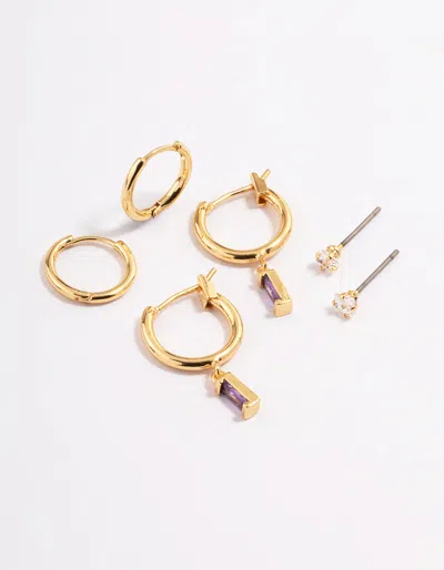 Lovisa Gold Cubic Zirconia Baguette Huggie Earrings 6-pack