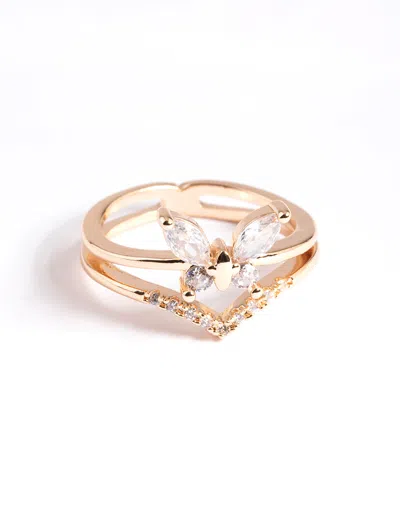 Lovisa Gold Cubic Zirconia Butterfly Double Band Ring