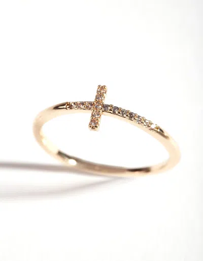 Lovisa Gold Cubic Zirconia Cross Ring In Multi