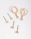 Lovisa Gold Cubic Zirconia Dainty Stud And Huggie Earring Stack Pack In Gold