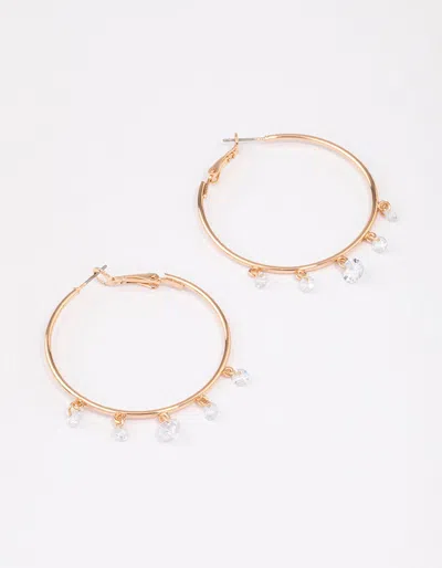Lovisa Gold Cubic Zirconia Dangle Hoop Earrings In Transparent