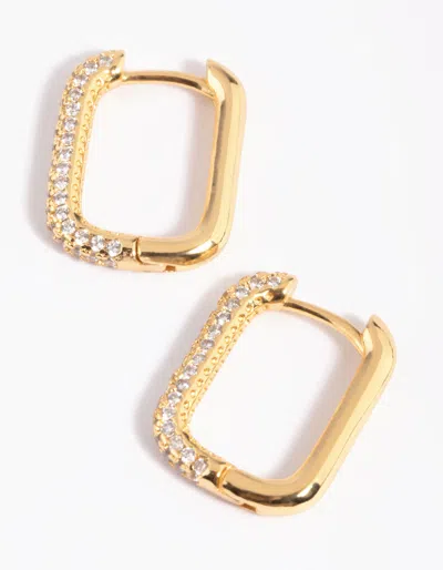 Lovisa Gold Cubic Zirconia Pave Rectangle Hoop Earrings