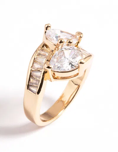 Lovisa Gold Cubic Zirconia Pear Crossover Ring In Transparent