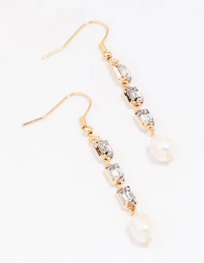 Lovisa Gold Cupchain Pearl Crystal Drop Earrings In Transparent