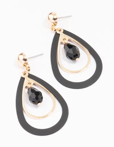 Lovisa Gold Cut Out Teardrop Beaded Earrings In Black