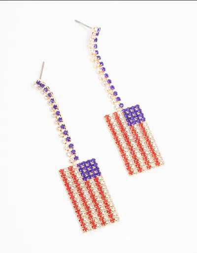 Lovisa Gold Diamante American Flag Drop Earrings In Blue