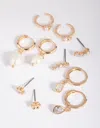 Lovisa Gold Diamante And Freshwater Pearl Huggie Hoop Earring Stack Pack In Gold