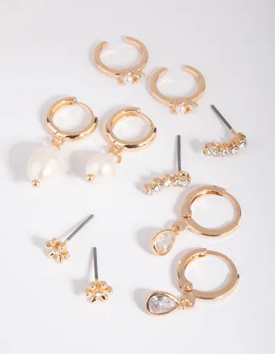 Lovisa Gold Diamante And Freshwater Pearl Huggie Hoop Earring Stack Pack