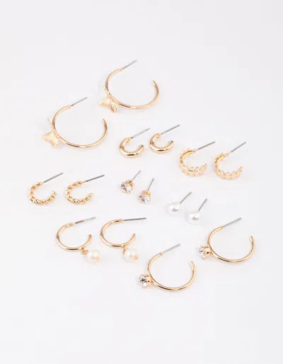 Lovisa Gold Diamante & Pearl Butterfly Earrings 8-pack