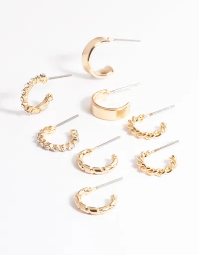 Lovisa Gold Diamante And Plain Hoop Earrings 4-pack