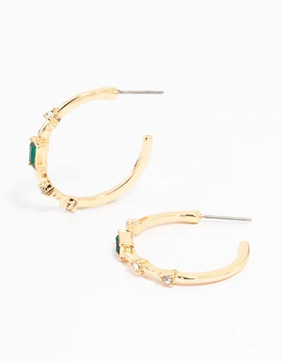Lovisa Gold Diamante Baguette Thin Hoop Earrings In Green