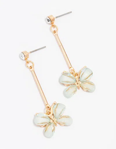 Lovisa Gold Diamante Bar Butterfly Drop Earrings In Blue