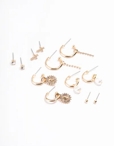 Lovisa Gold Diamante Cross Mixed Stud And Earring Pack