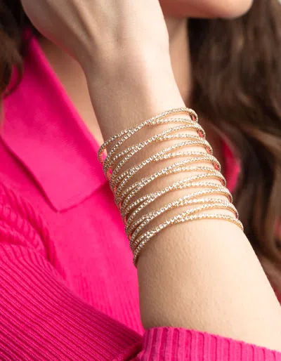 Lovisa Gold Diamante Cross Over Eight Row Cuff Bracelet