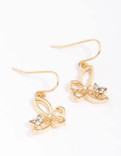 Lovisa Gold Diamante Cut Butterfly Drop Earrings In Transparent