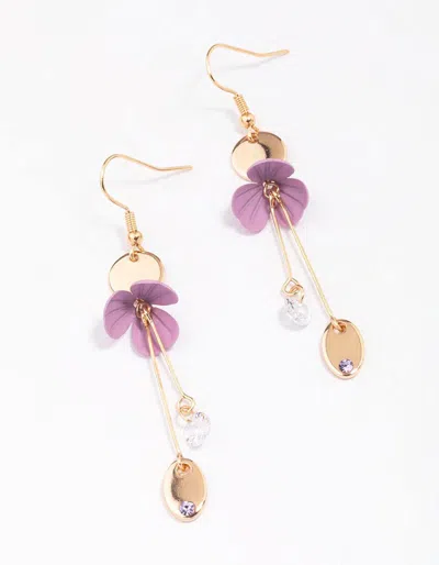 Lovisa Gold Diamante Disc Flower Drop Earrings In Purple