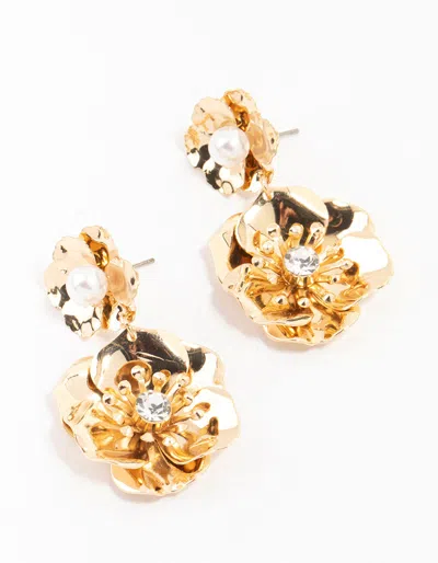 Lovisa Gold Diamante Double Flower Drop Earrings