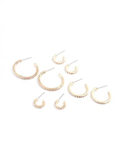 Lovisa Gold Diamante Multi Size 4-pack Hoop Earrings