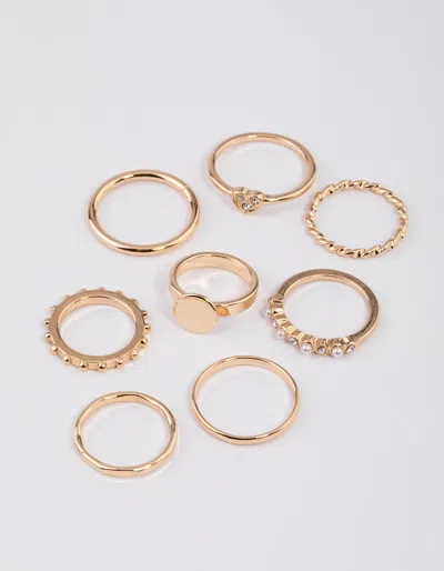 Lovisa Gold Disc & Diamante Heart Ring 8-pack
