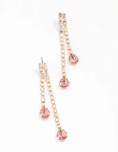 Lovisa Gold Double Cupchain Pink Pear Drop Earrings In Transparent