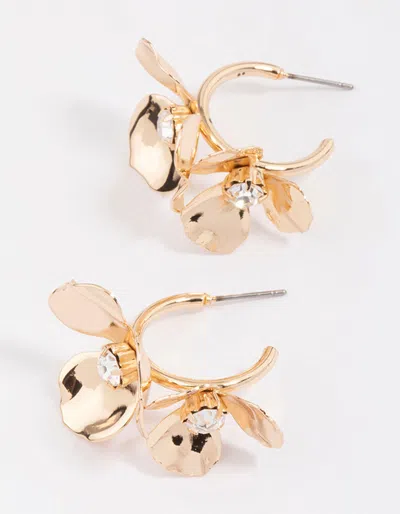 Lovisa Gold Double Diamante Flower Hoop Earrings In Transparent