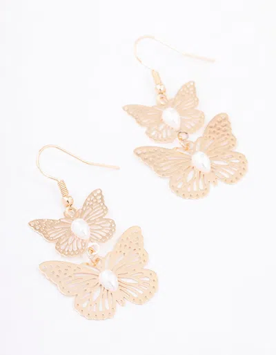 Lovisa Gold Double Pearl Butterfly Drop Earrings