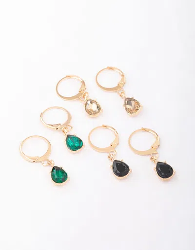 Lovisa Gold Drop Pear Diamante Huggie Earring 3-pack In Multi