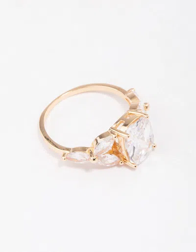 Lovisa Gold Elegant Floral Cubic Zirconia Ring In Transparent