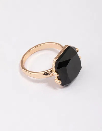 Lovisa Gold Emerald-cut Black Stone Ring