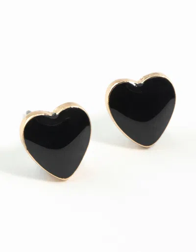 Lovisa Gold Enamel Heart Stud Earrings In Black