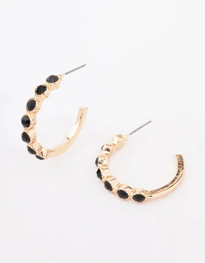 Lovisa Gold Encased Round Stone Hoop Earrings In Black