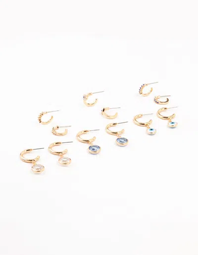 Lovisa Gold Evil Eye Drop Hoop Earrings 6-pack In Multi